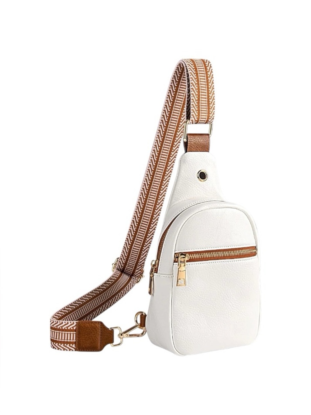 Telena - White Crossbody Sling Bag with Brown Accent Strap